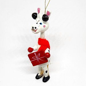 Christmas Cow Caroling Standing Scarf Red White Wood Holiday Ornament
